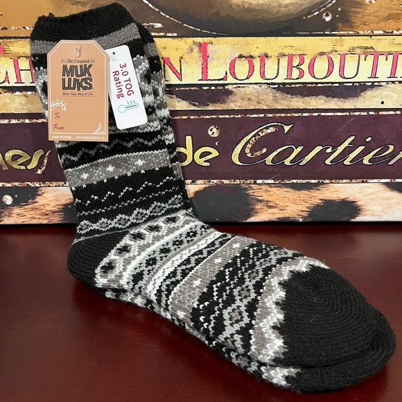 Muk Luks Black and Gray Patterned Socks - Picture 1 of 2